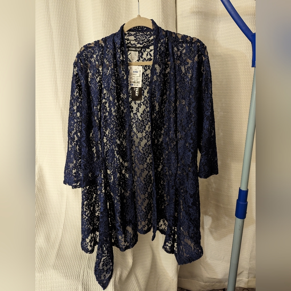 2X navy lace coverup